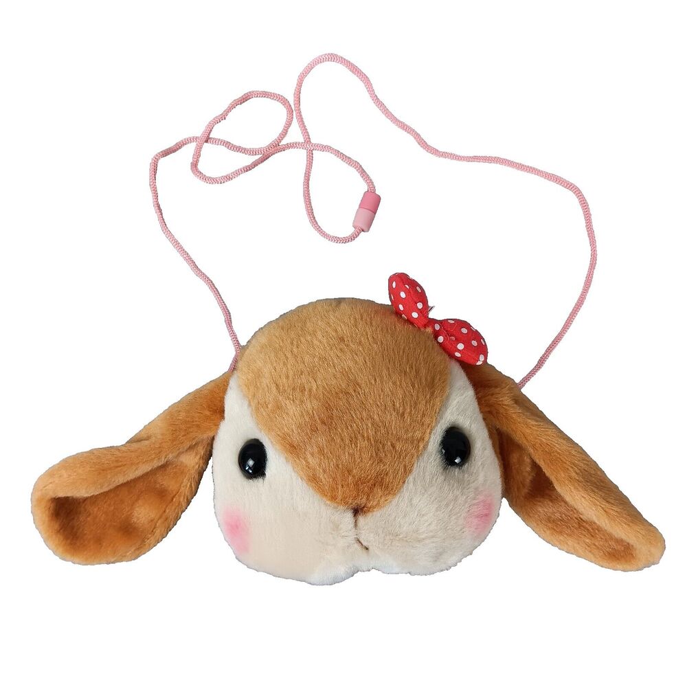 Amuse Pote Usa Loppy Face Pochette Plush Pouch Cord Strap Purse Zipper Closer